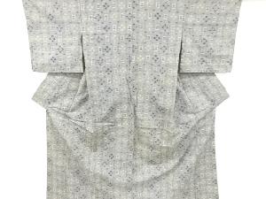 アンティーク　絣柄に花模様織り出し手織り紬単衣着物